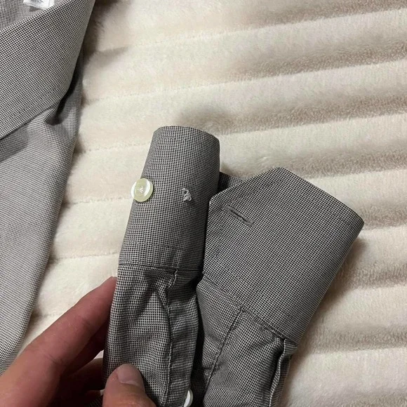 Vintage Christian Dior Chemise Button Up Shirt Gray Check Collar 15.5 Neck 34/35 - Picture 7 of 8